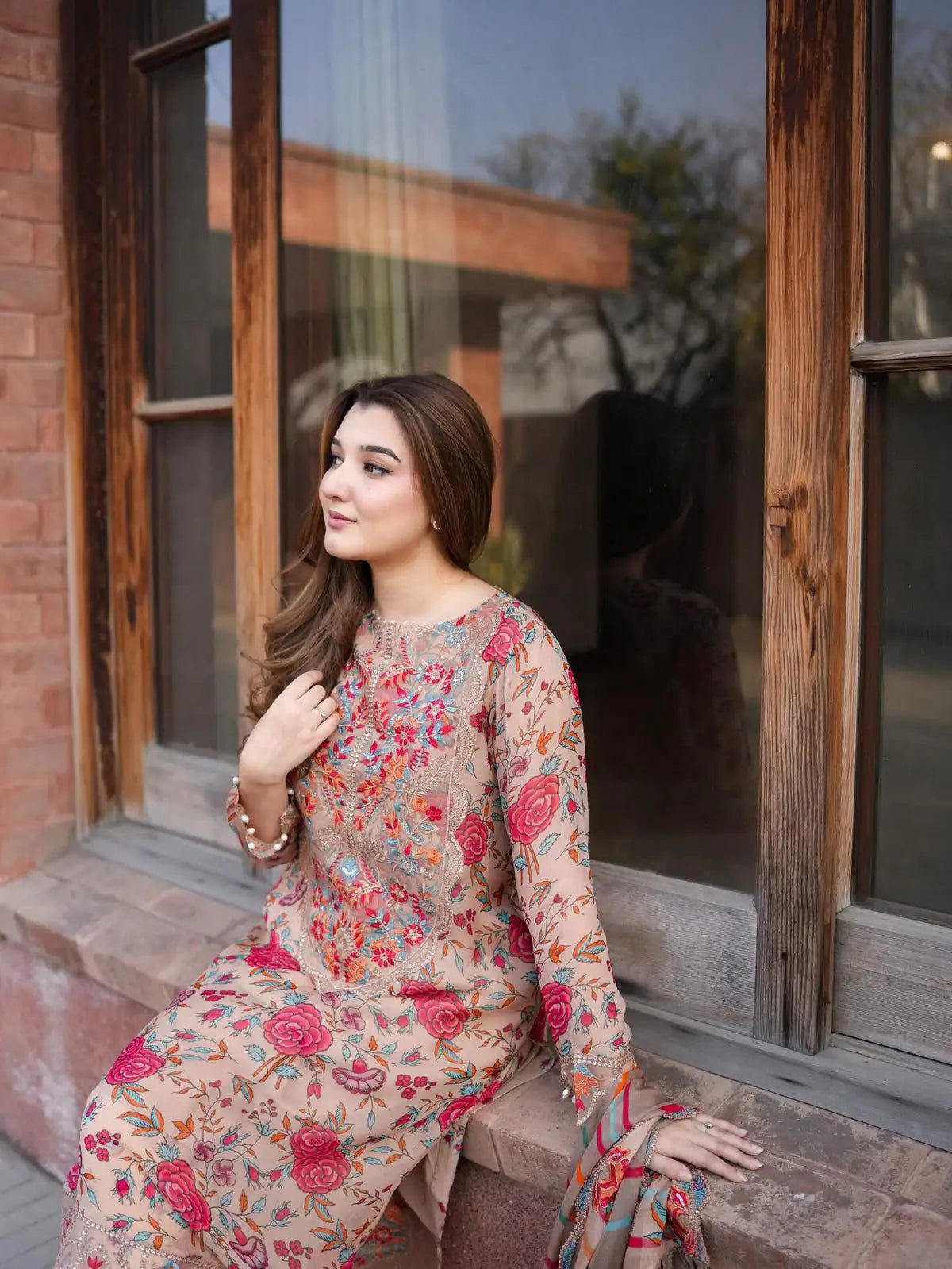 Lawn Suit Red & Wheat 8466 - SINGHAR