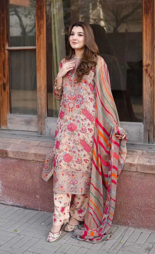 Lawn Suit Red & Wheat 8466 - SINGHAR
