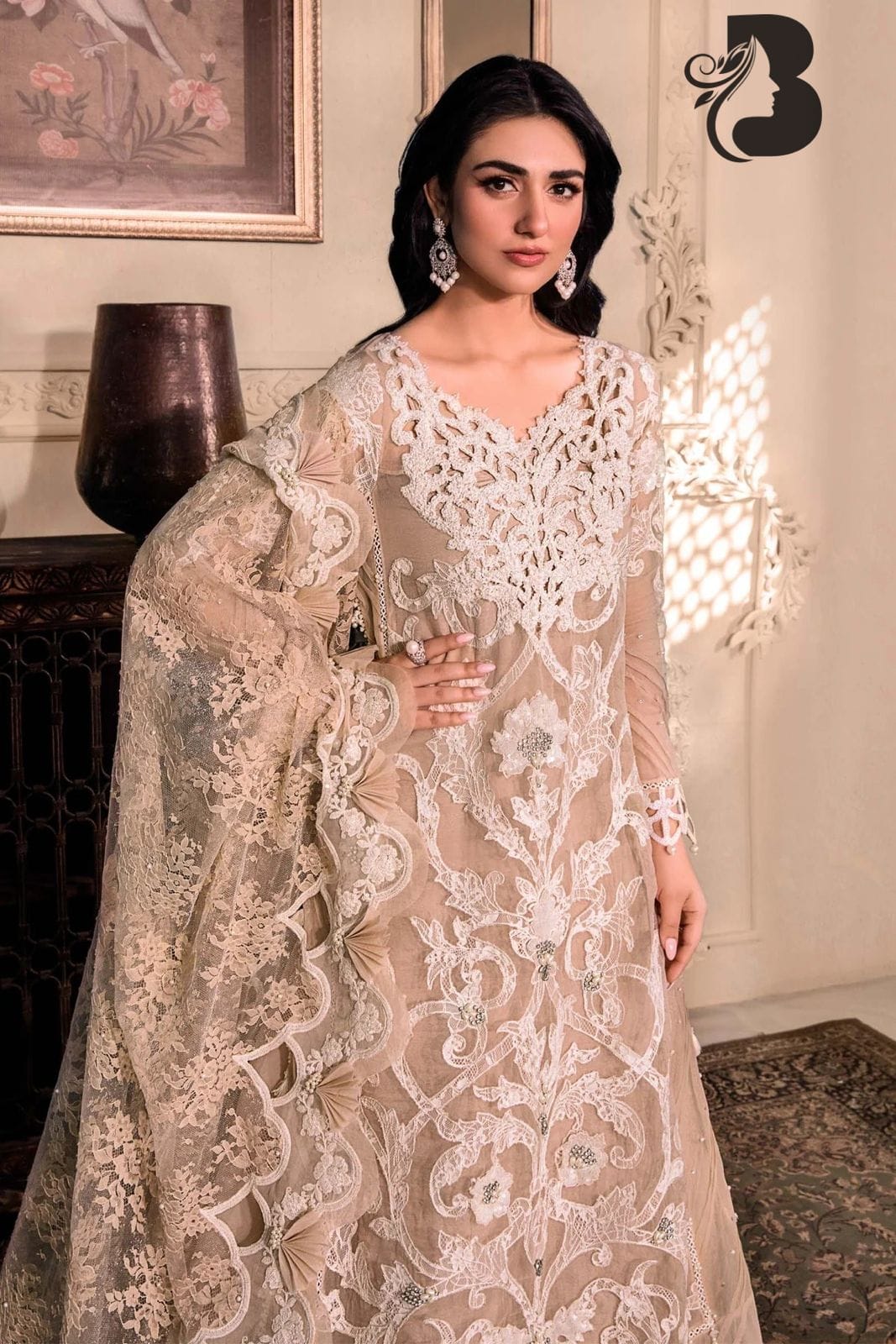 Elegant Organza Embroidered Suit