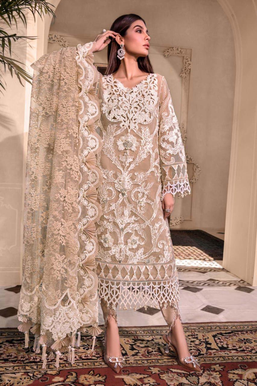 Elegant Organza Embroidered Suit